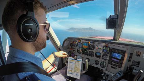 A pilot in the cockpit