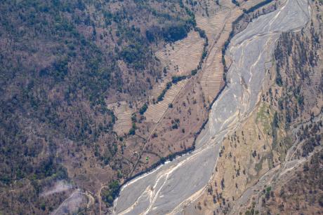 An aerial view of a river landscape