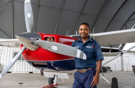 Aldo Falo in the hangar