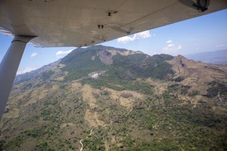 An aerial view of a mountainside