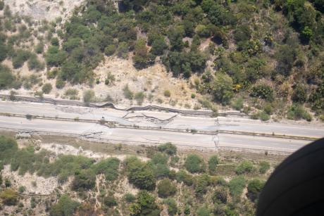 A damaged road seen from the air