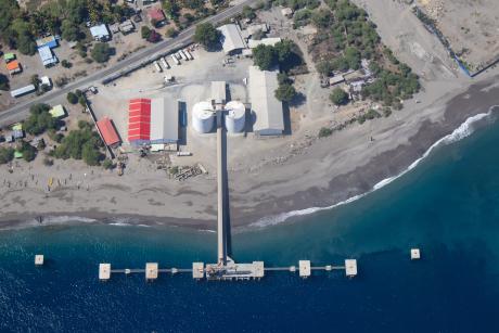 An aerial view of a wharf