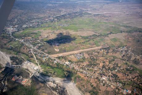 An aerial view of an isolated airstrip